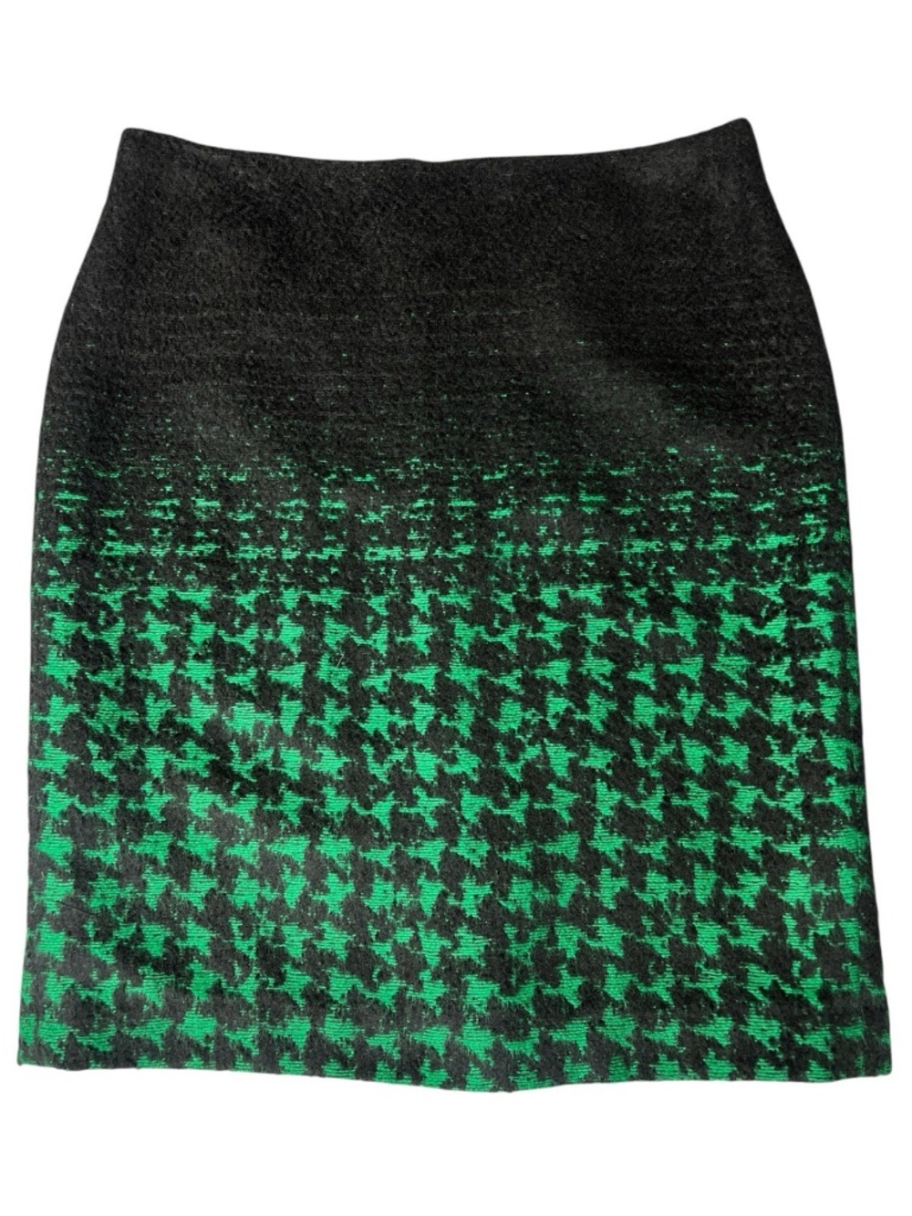 Talbots Womens 2 Black Green Houndstooth Wool Straight Pencil Skirt Career Work